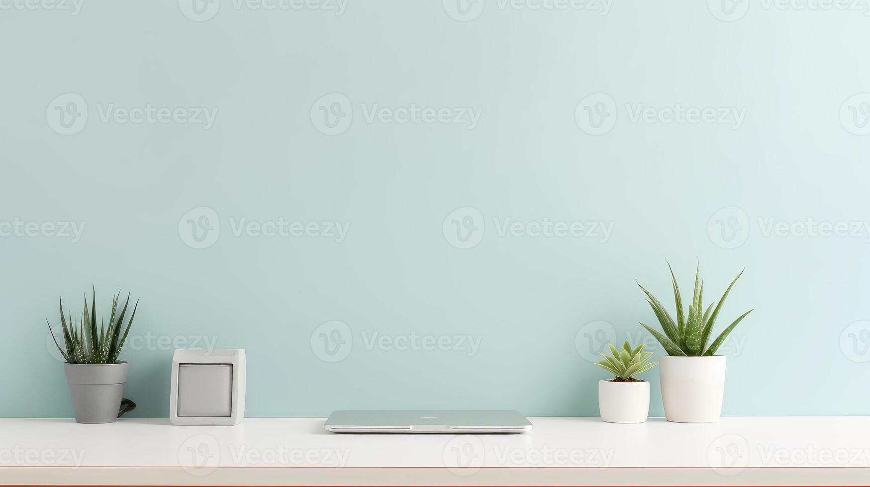 sleek blue desk top view photo