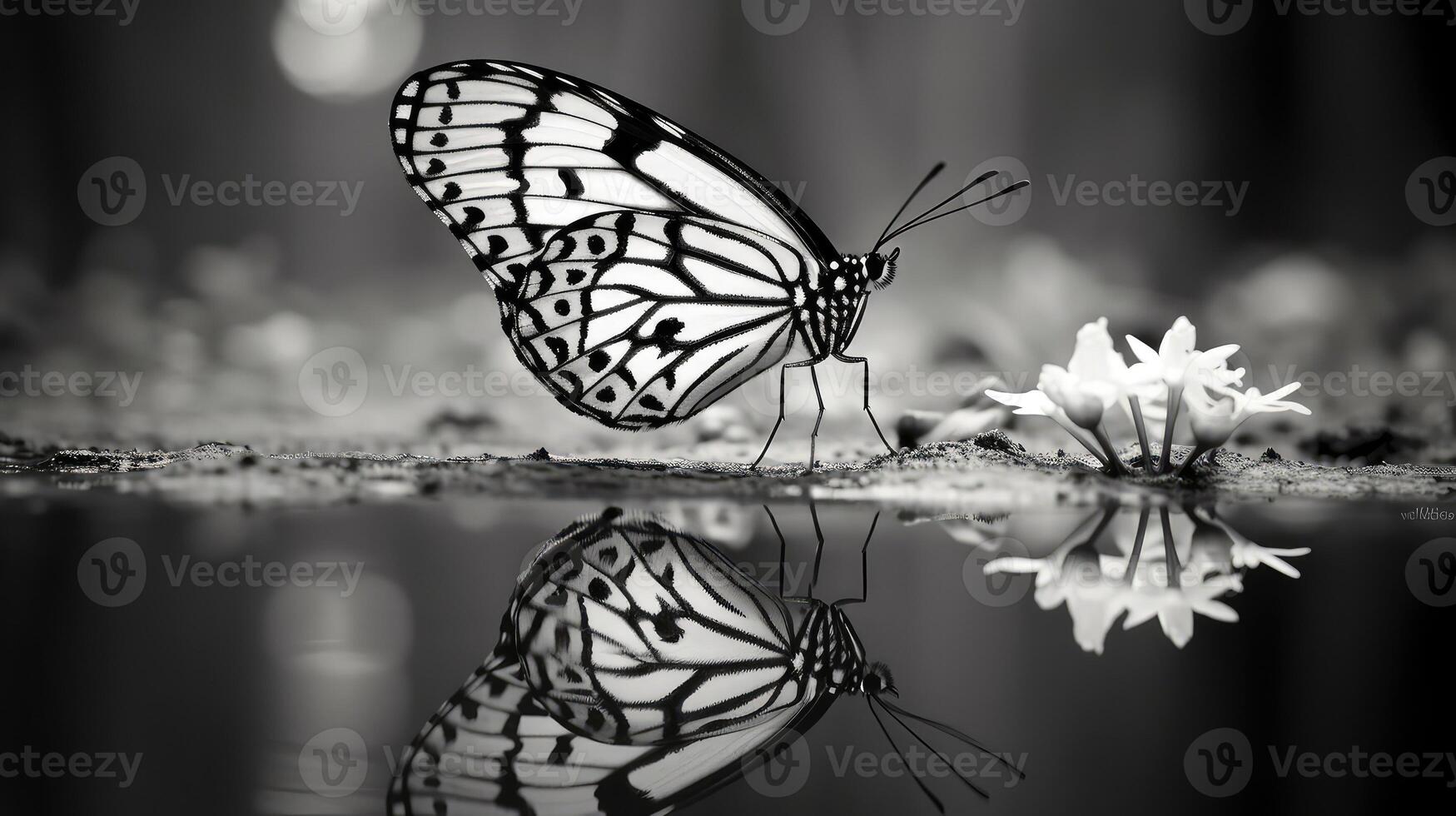 serene butterfly black and white photo