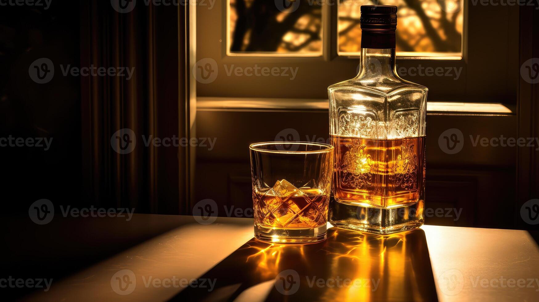 bottle reflection whiskey drink background photo
