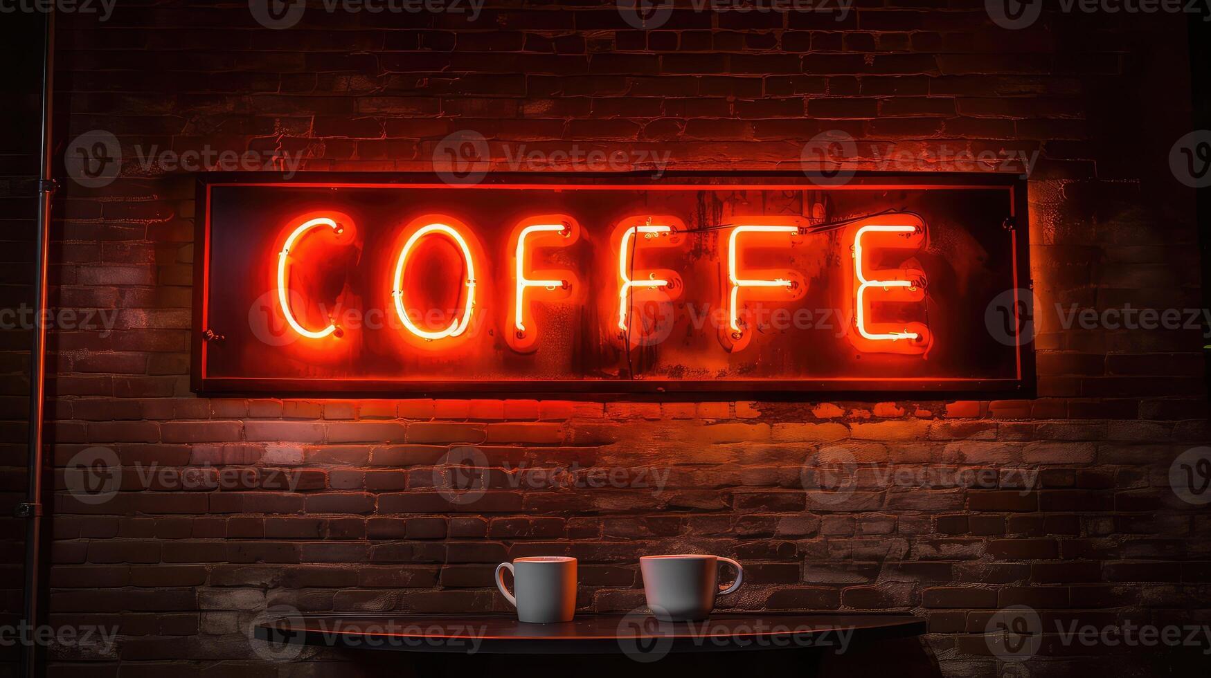 photograph neon sign brick wall photo