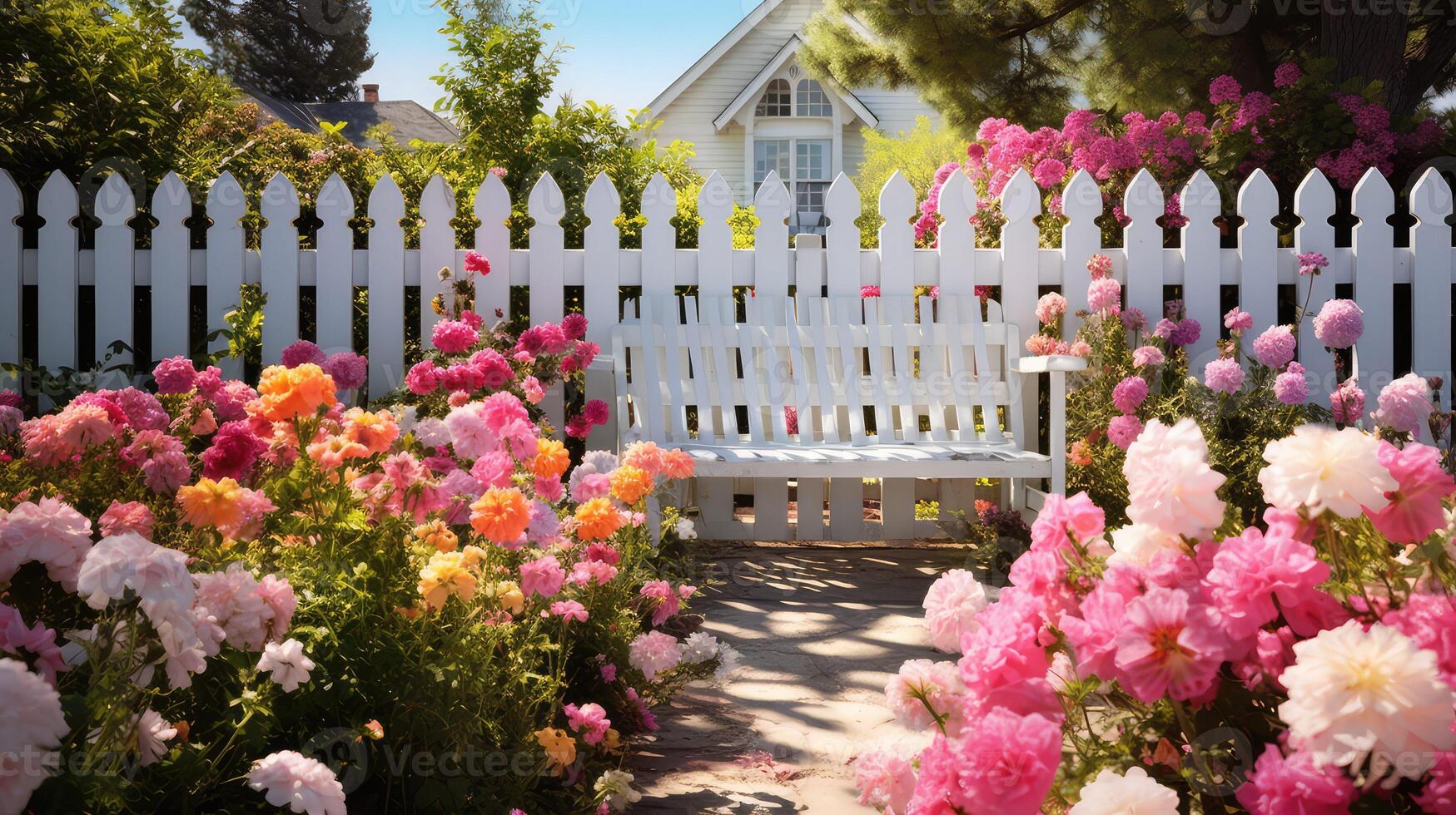 flowers white fence background photo