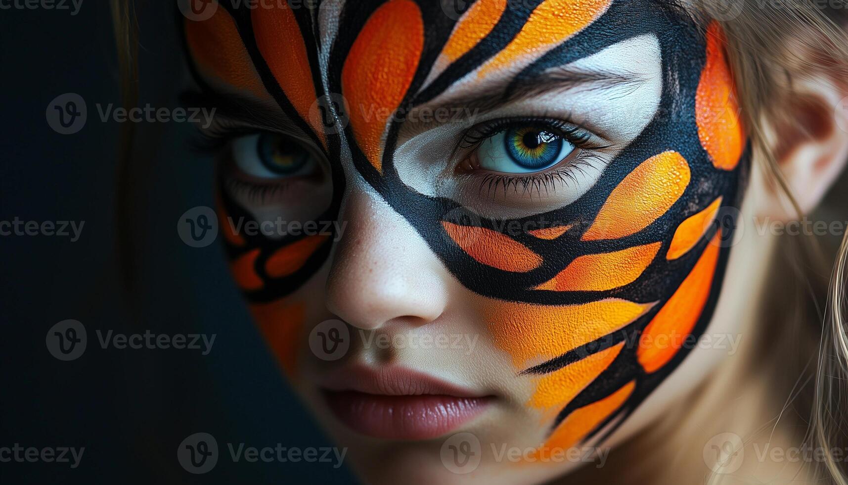 A woman with a butterfly painted on her face photo
