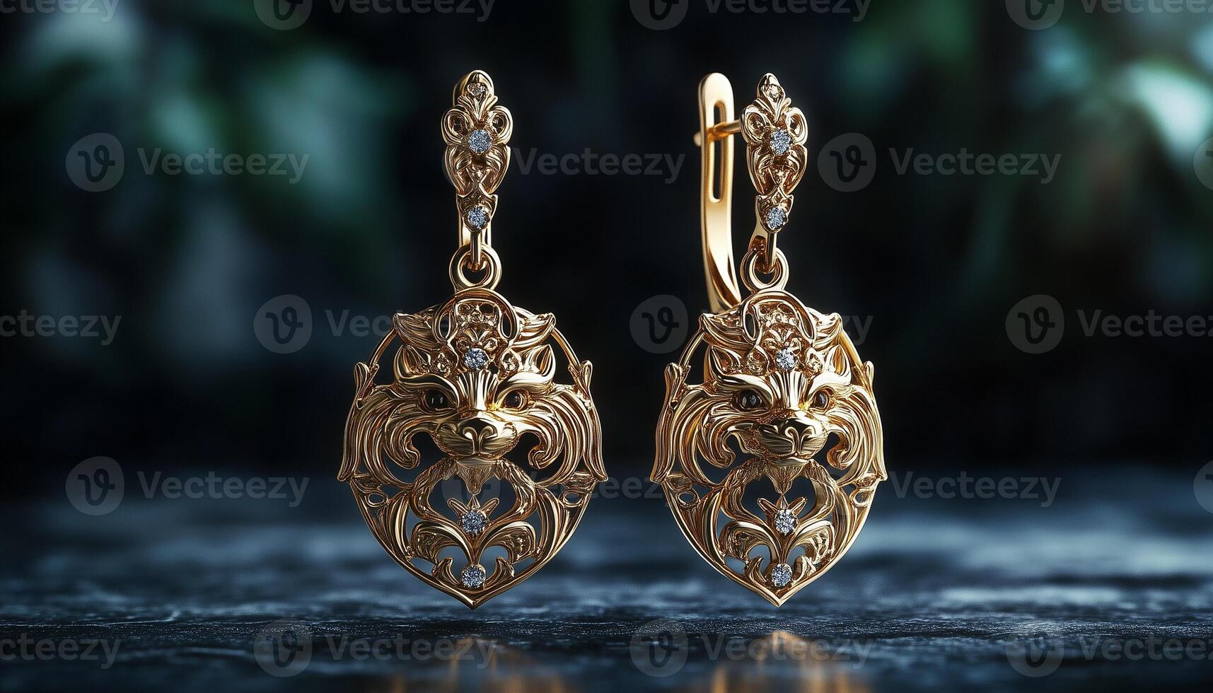 A pair of gold earrings with intricate designs photo