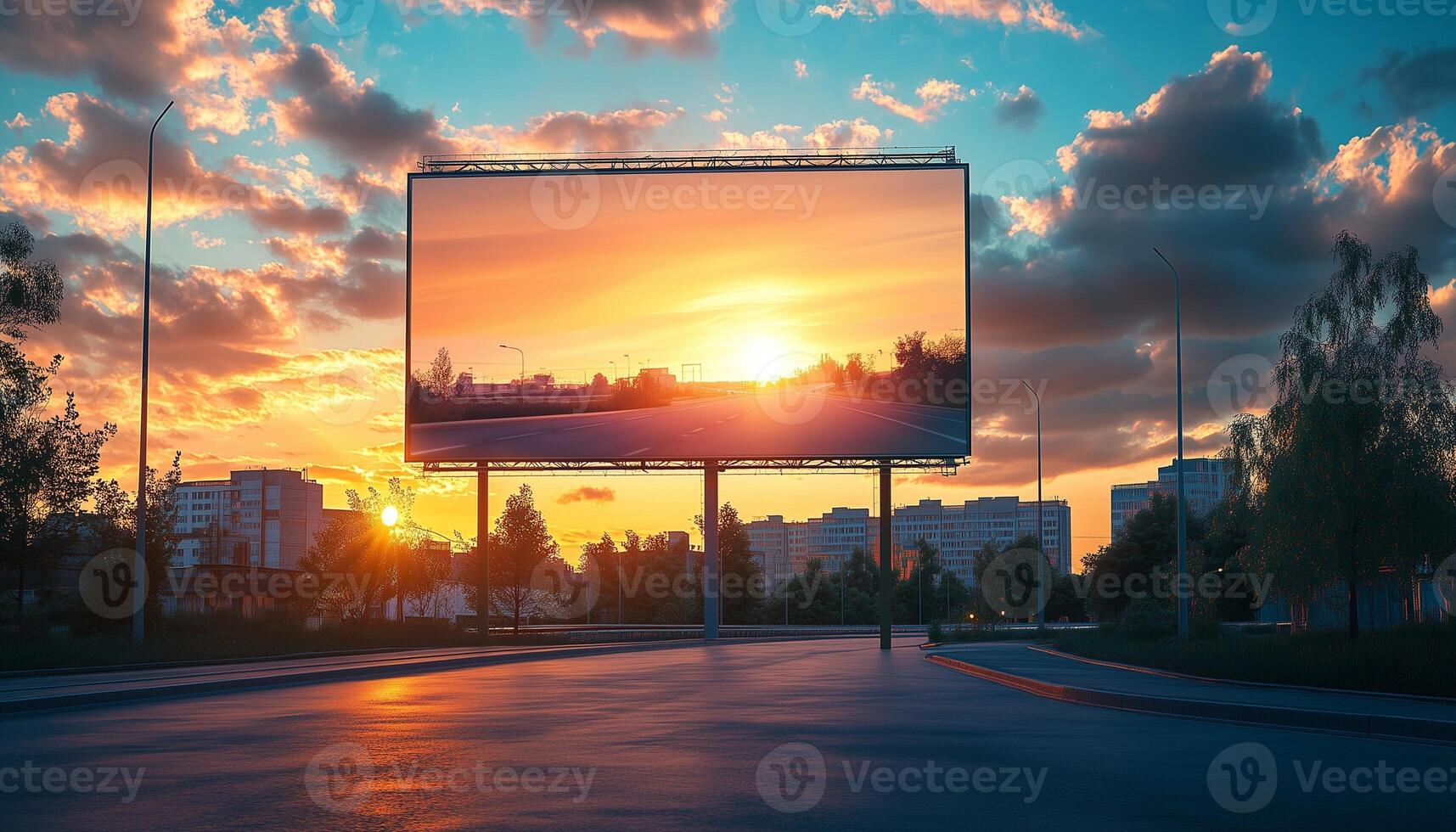 An empty road with a billboard on it photo
