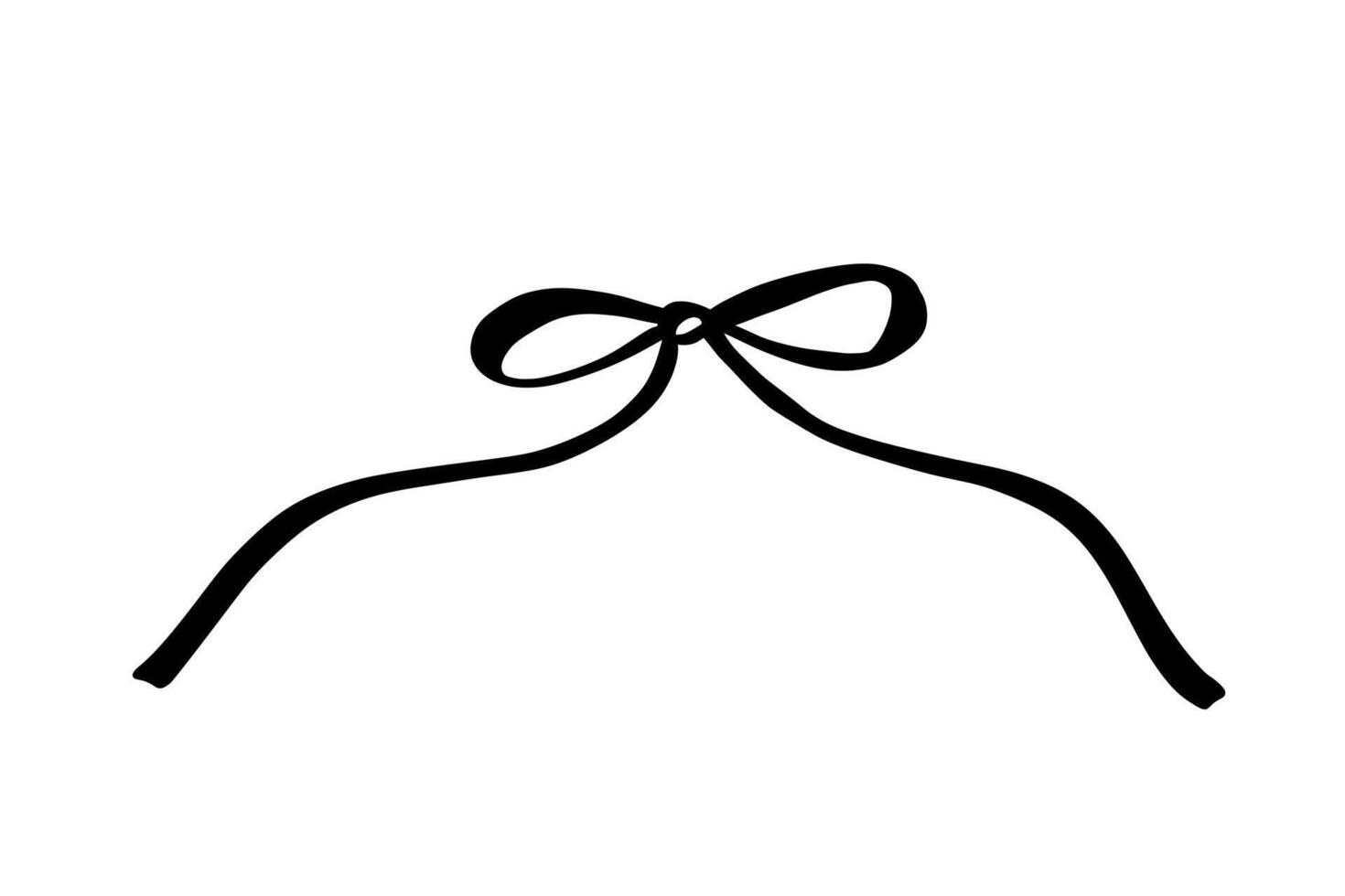 Coquette bow silhouette, hand drawn illustration isolated on white, cute ribbon vector