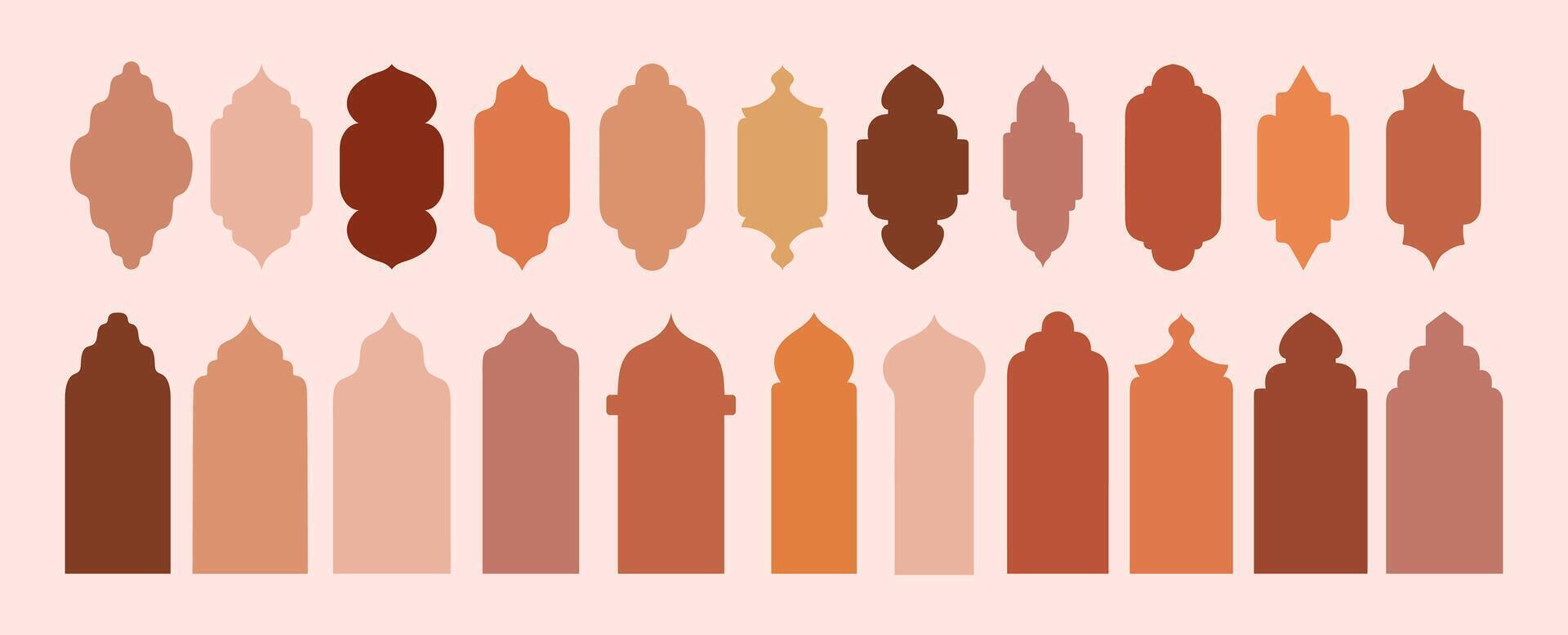 Arabic frame, Ramadan motif, window in the architecture of India or Morocco. art, boho silhouette, flat illustrations set vector