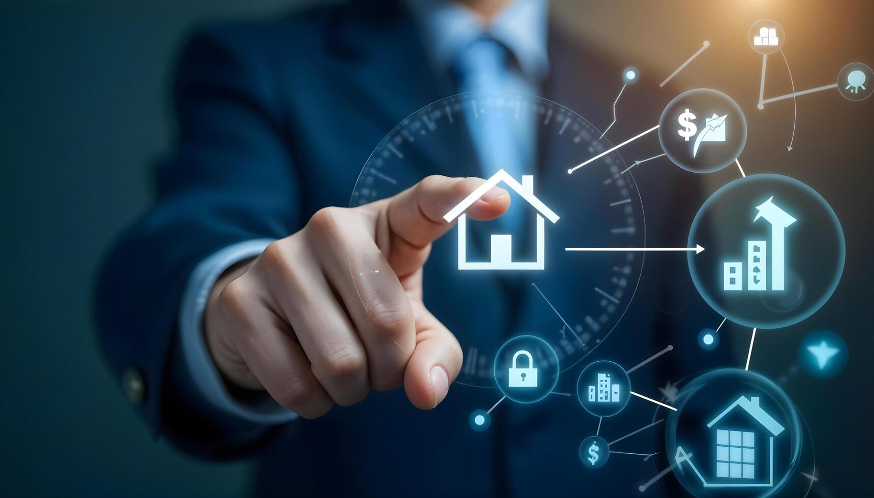 Real Estate Investment Businessman Analyzing Digital Property Market photo