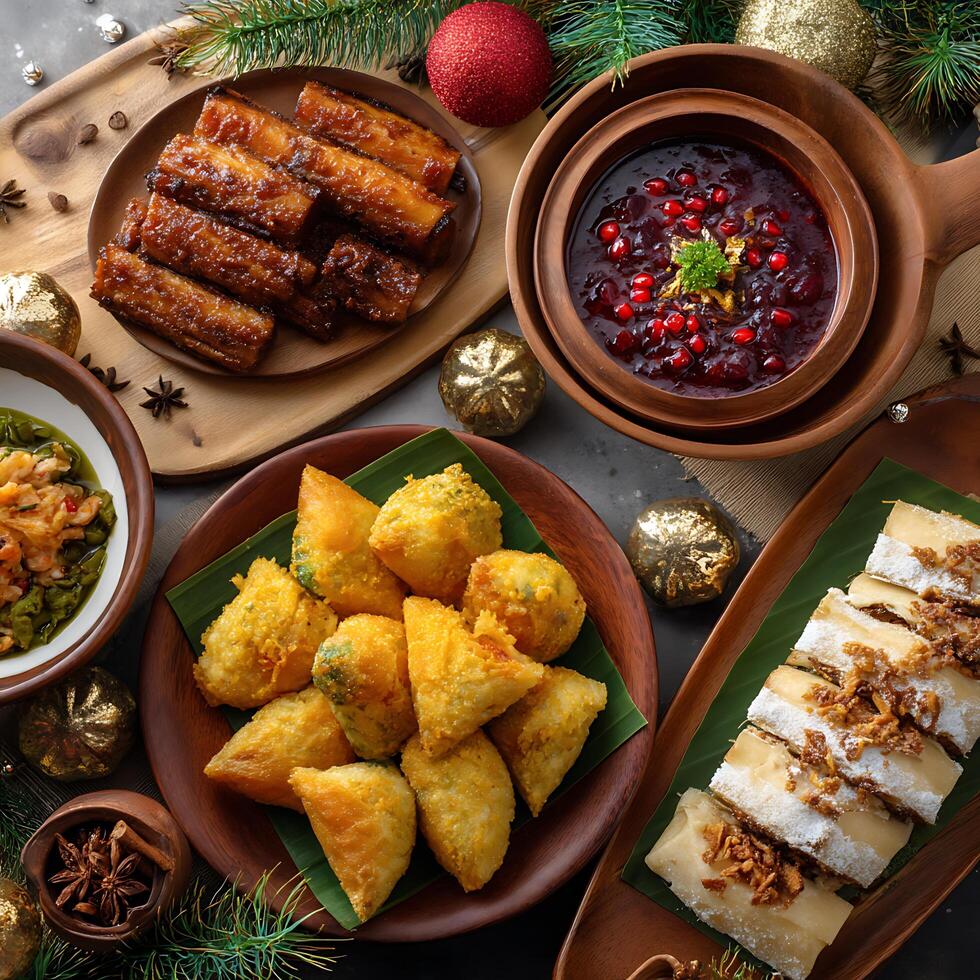 Festive Indonesian Christmas Food Platter A Culinary Celebration. photo