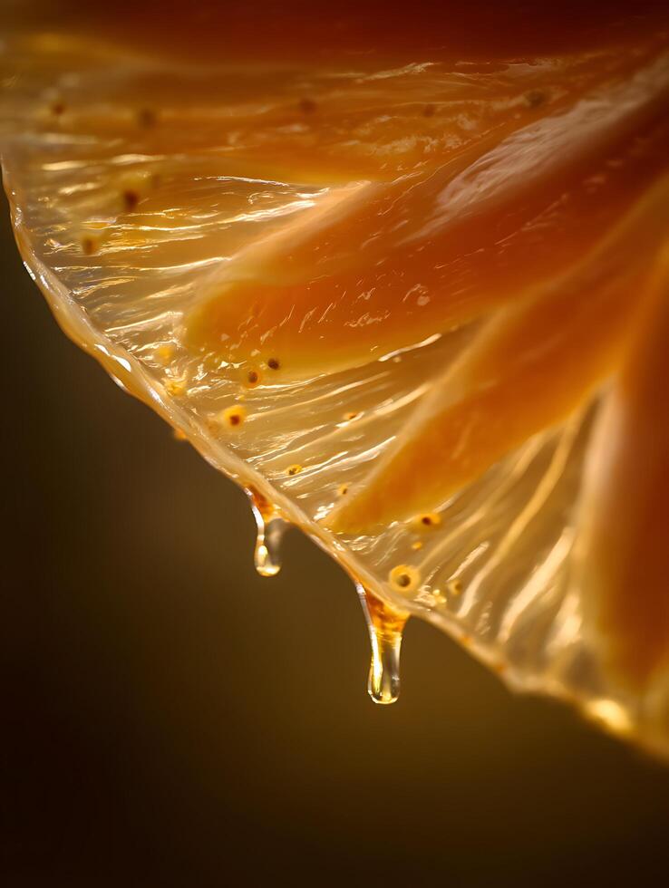 Close up of Amber Liquid Dripping, Abstract Background Image. photo