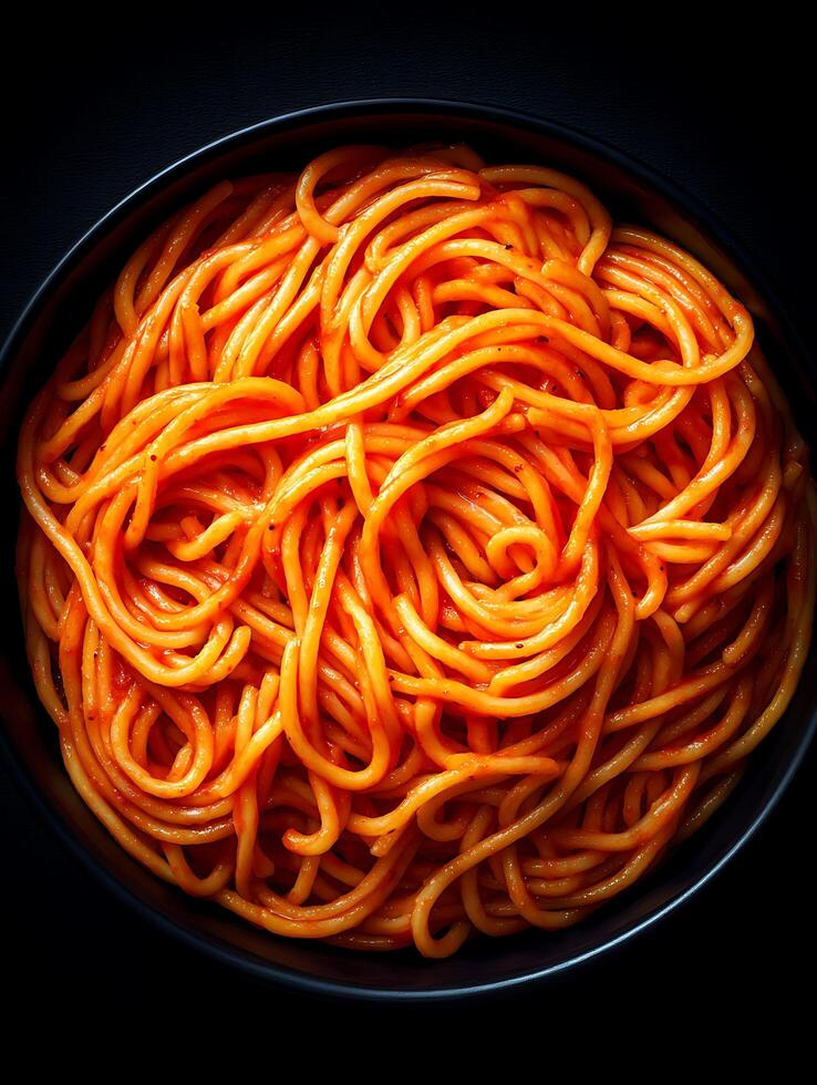 Close up of a bowl of spaghetti with tomato sauce. A delicious and simple pasta dish. photo