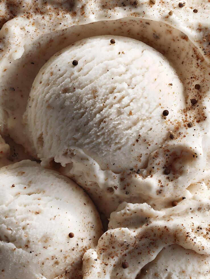 Close up of Creamy Ice Cream with Spice. A Detailed Texture Shot of Gourmet Dessert. photo