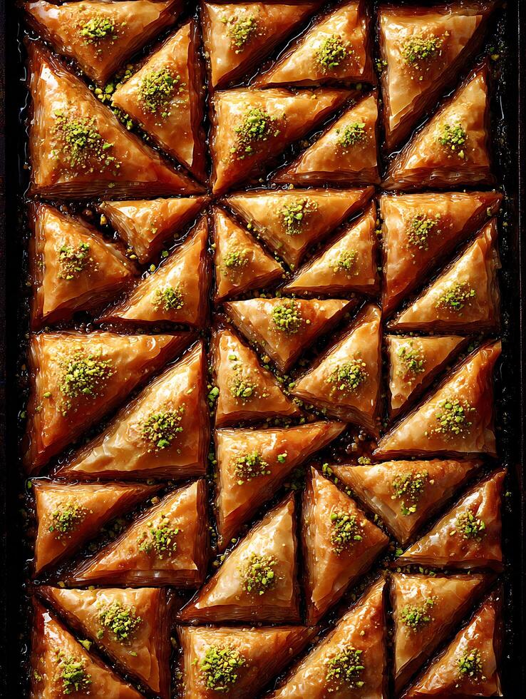 A Delicious Overhead Shot of Baklava, Arranged in a Geometric Pattern. photo
