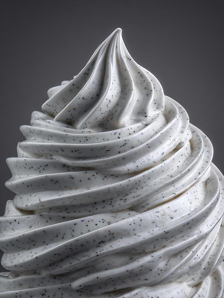 Close Up of Swirled Creamy Dessert with Specks. A Detailed Image of Luxurious, Textured Frozen Treat. photo