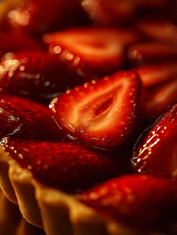 Close up of a Strawberry Tart with Shiny Glaze. A Delicious Dessert Image. photo