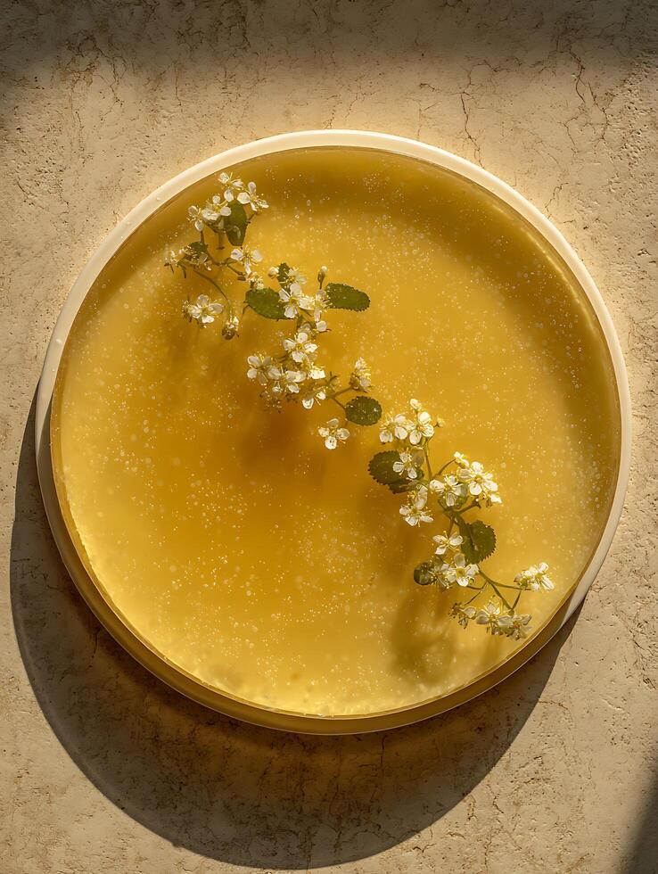 Golden Honey with Spring Blossoms A Still Life Photograph. photo