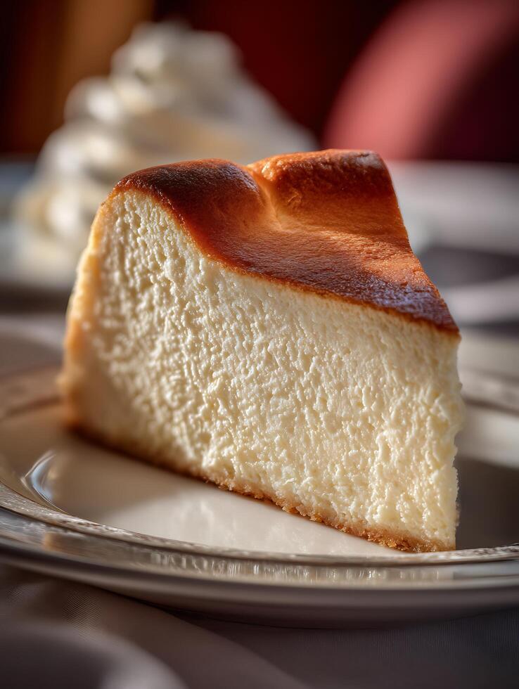 A Close Up of a Slice of Creamy New York Style Cheesecake. photo
