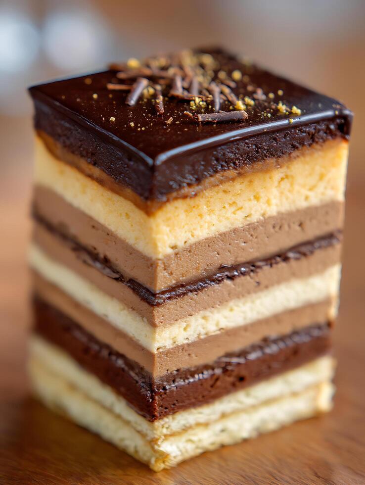 Delicious Layered Chocolate Cake Close Up A decadent dessert for food blogs and culinary websites. photo
