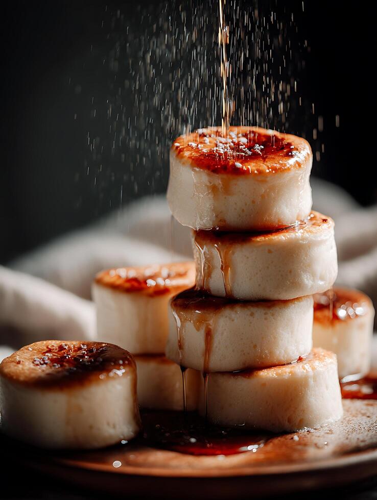 Delicious Fluffy Pancakes Drizzled with Sweet Syrup. A close up image of a stack of pancakes with syrup. photo