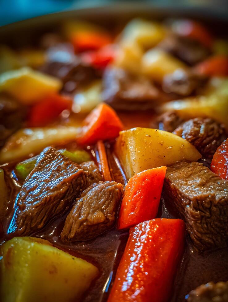 Close Up of Beef Stew with Potatoes and Carrots. A delicious and hearty meal, perfect for a cold winter's night. photo