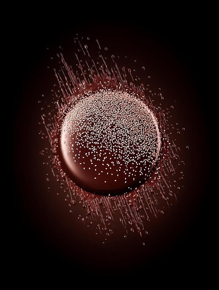 Chocolate Disc with Sesame Seeds in a Splash. A delicious image perfect for food packaging or culinary websites. photo