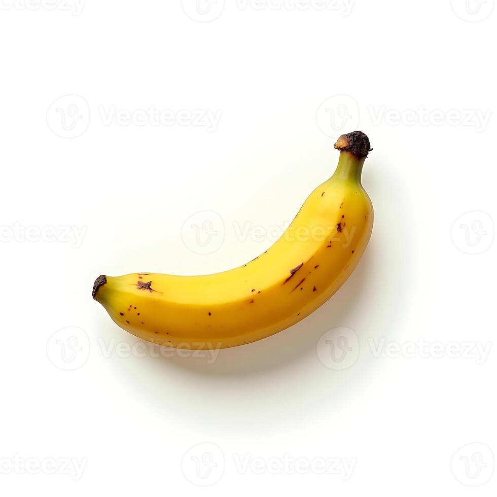 Single Banana Close-up on White Background - Ripe and Ready to Eat photo
