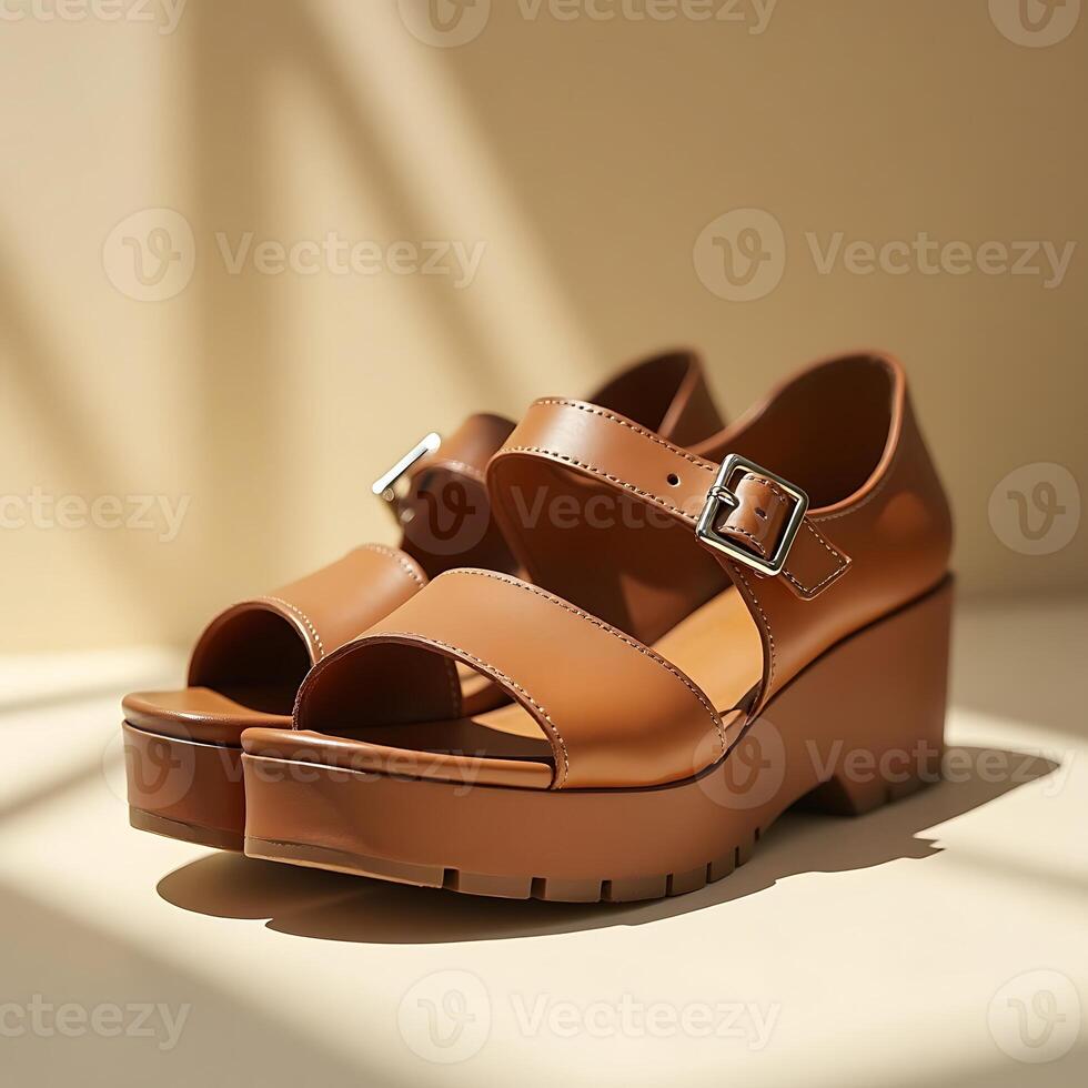 Brown Platform Wedge Sandals with Buckles Stylish Footwear photo