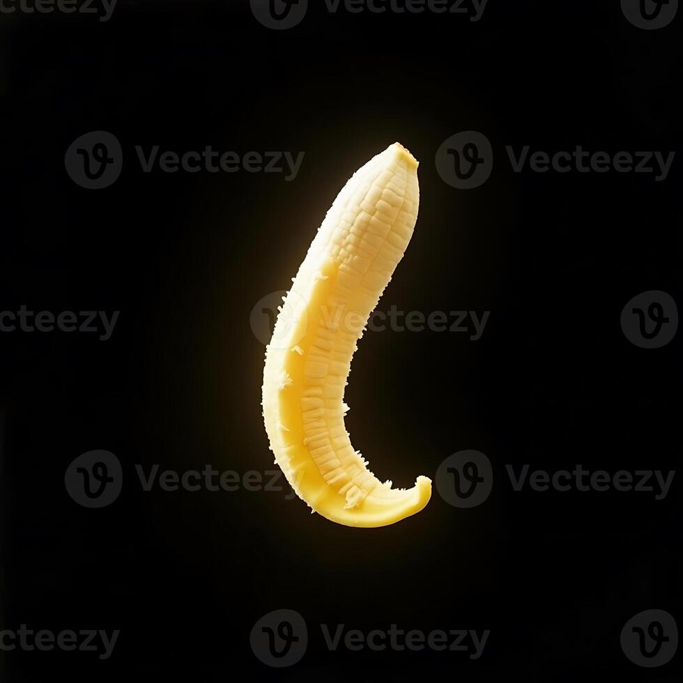 Peeled Banana Isolated on Black Background, Close-up photo