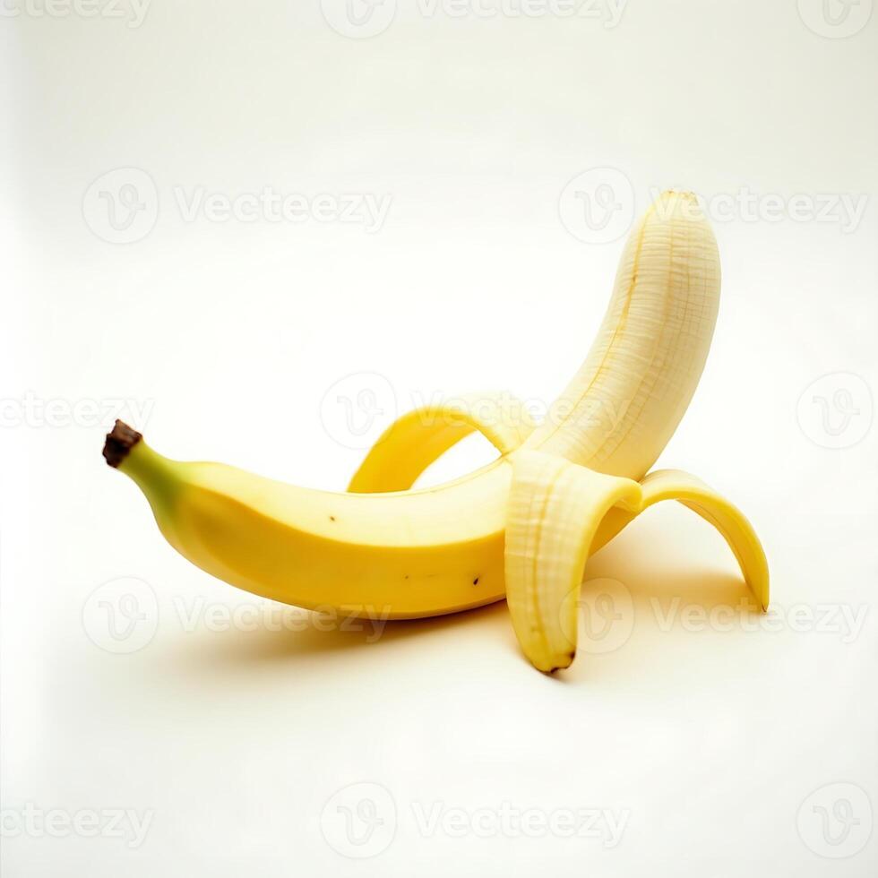 Peeled Banana Fruit Isolated on White Background for Healthy Eating photo