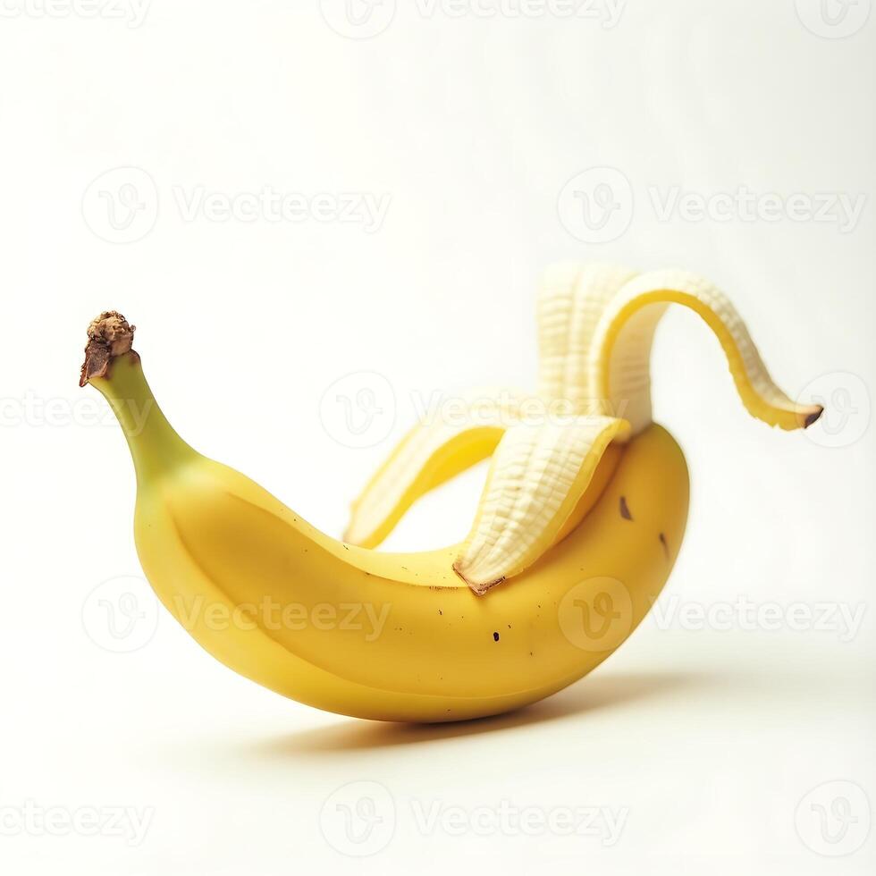 Peeled Banana Still Life on White Background Ready to Eat photo
