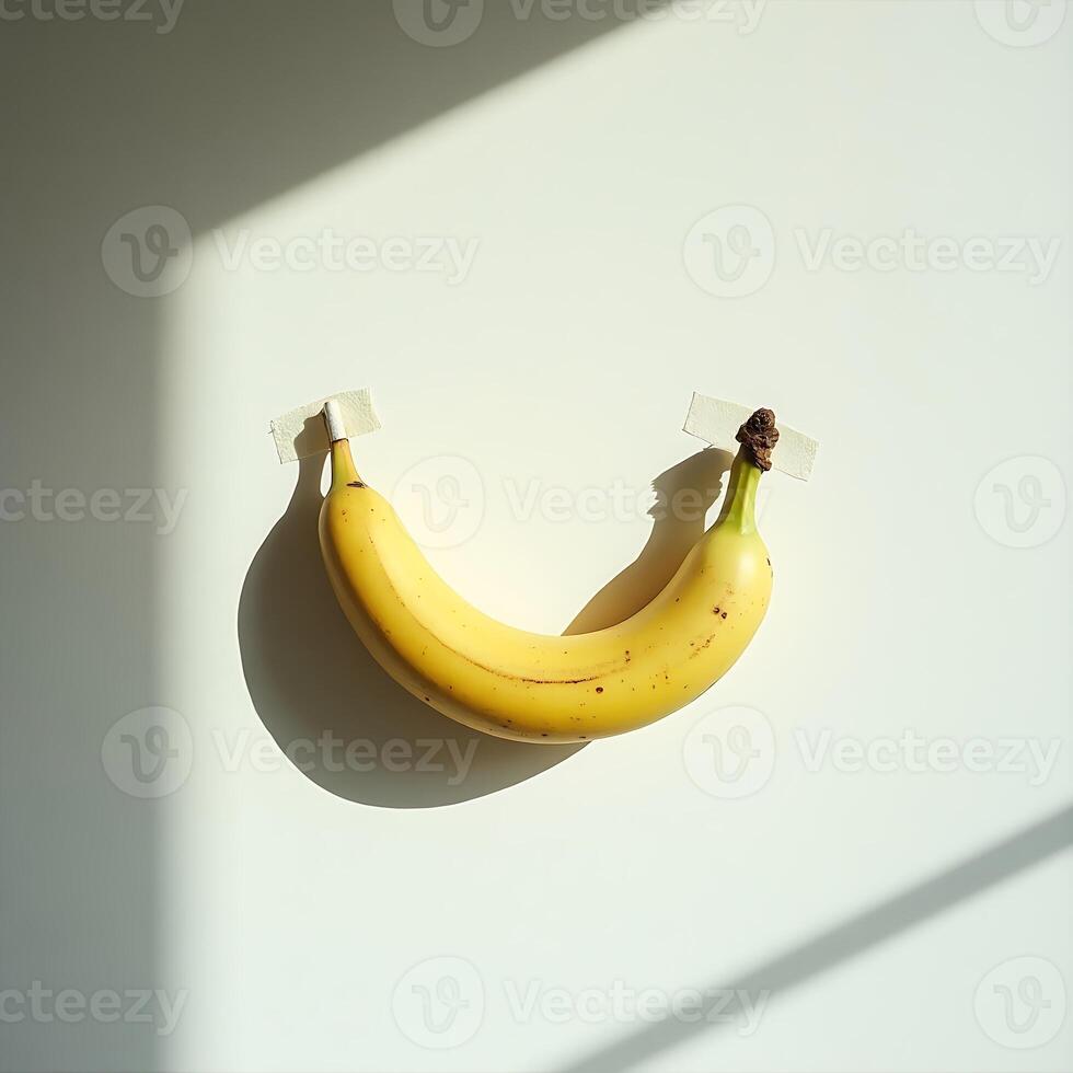 Hanging Banana Creative Concept with Shadow and Tape photo
