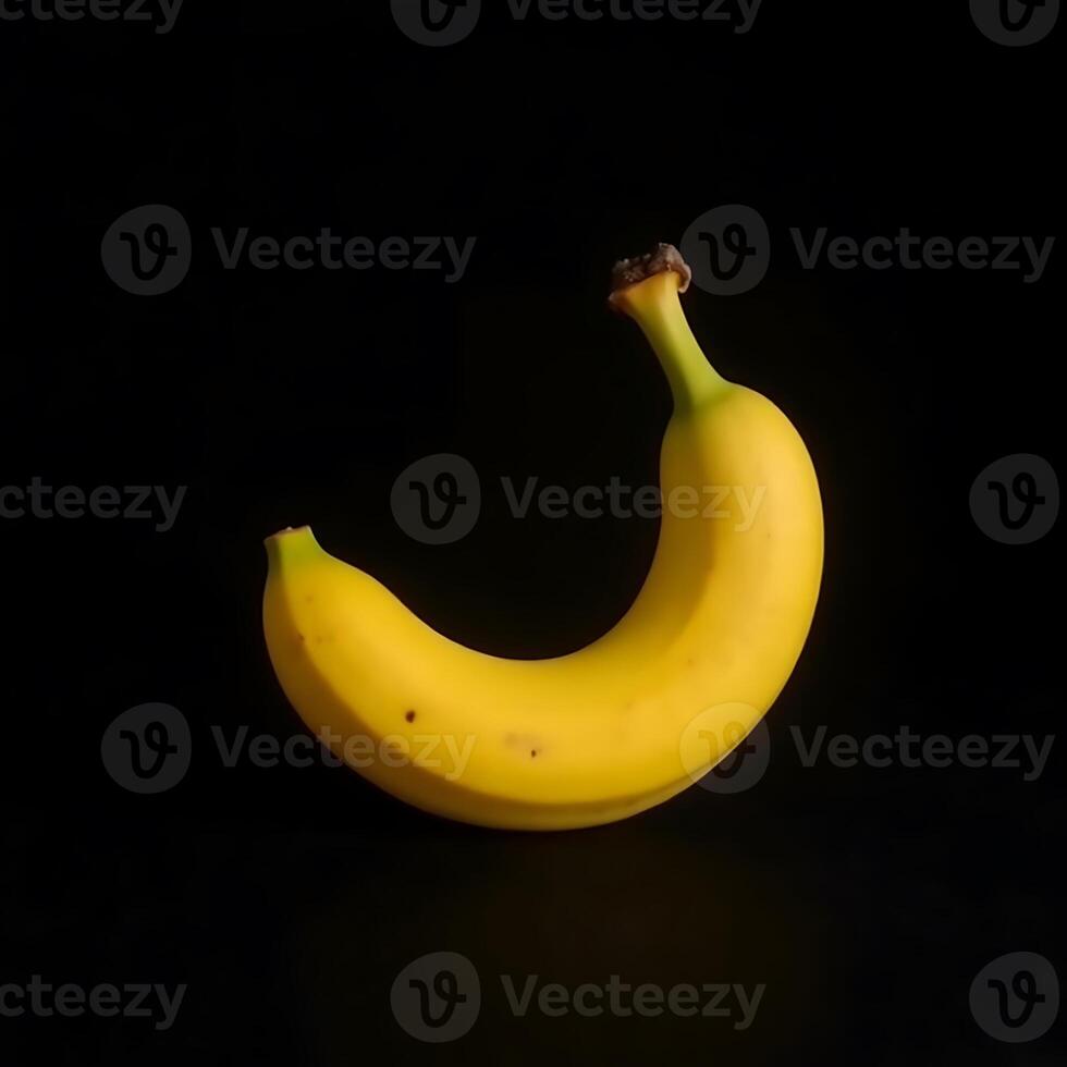 Isolated Yellow Banana on Black Background Fresh Fruit Still Life photo