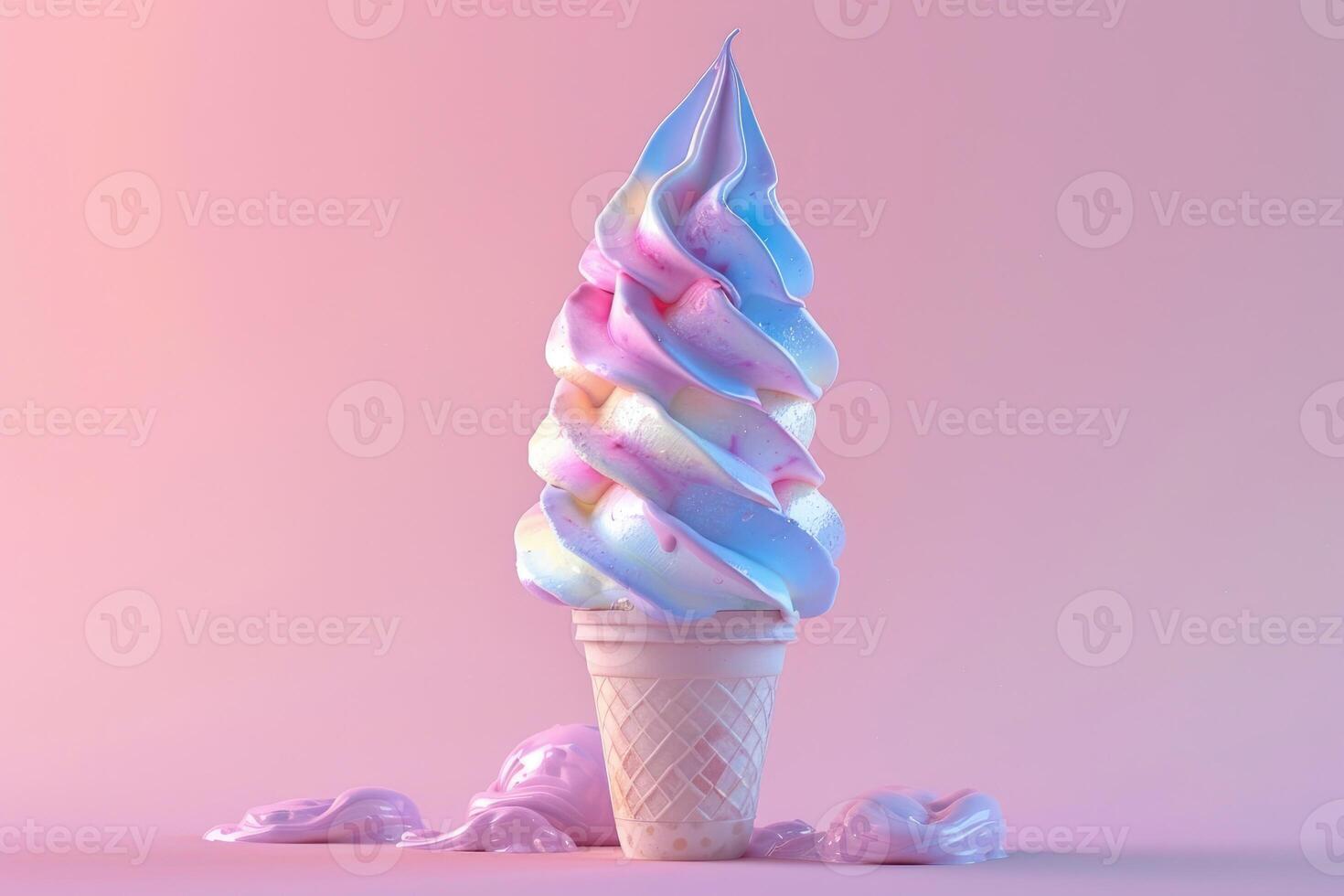 A vibrant and colorful ice cream cone set against a lovely pink background photo