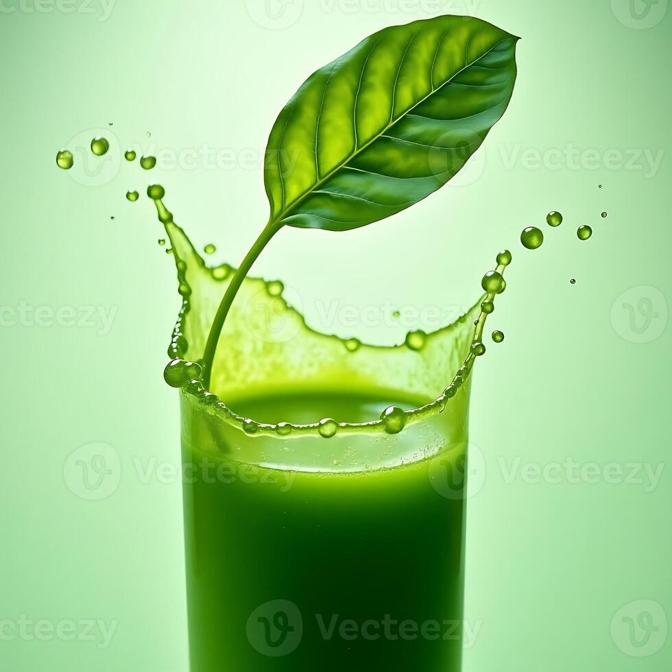 Green Juice Splashing with Leaf Freshness and Natural Vitality photo