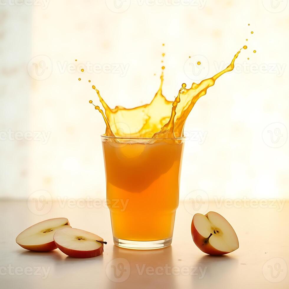 Juice Splashing in Glass with Apple Slices Still Life photo