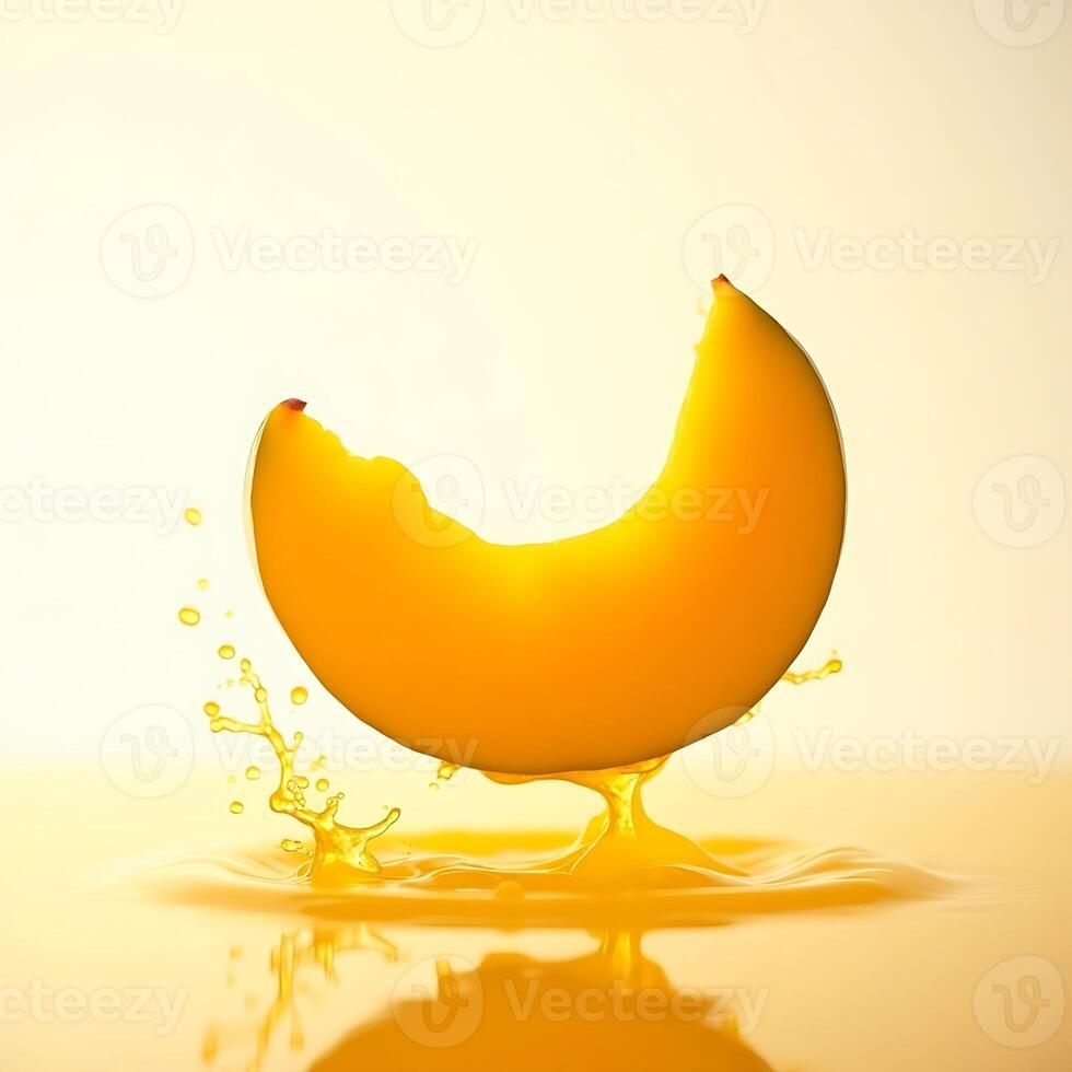 Peach Slice Splashing Juice in Golden Light Still Life photo