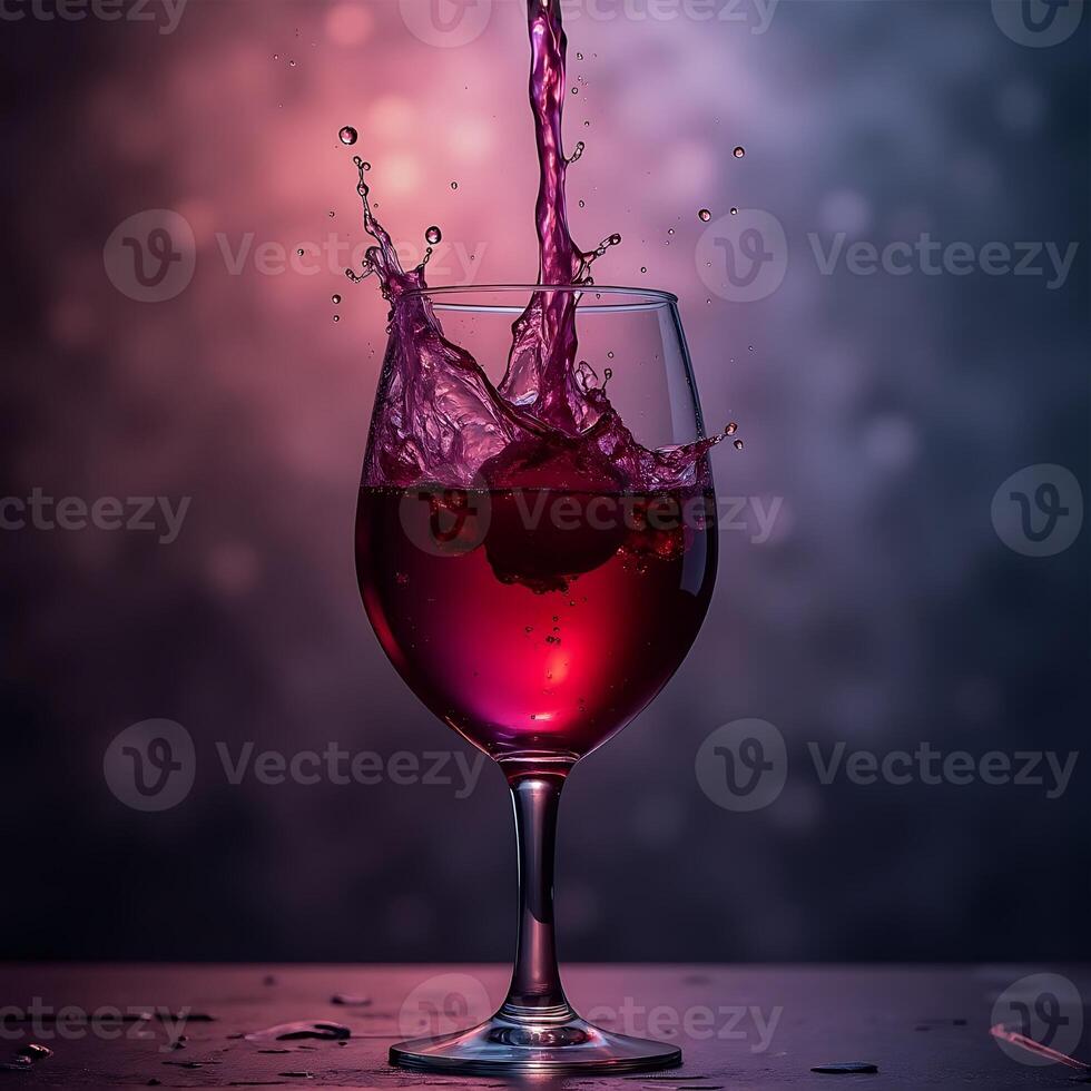 Pouring Red Liquid Into Glass with Splash and Bokeh Background photo
