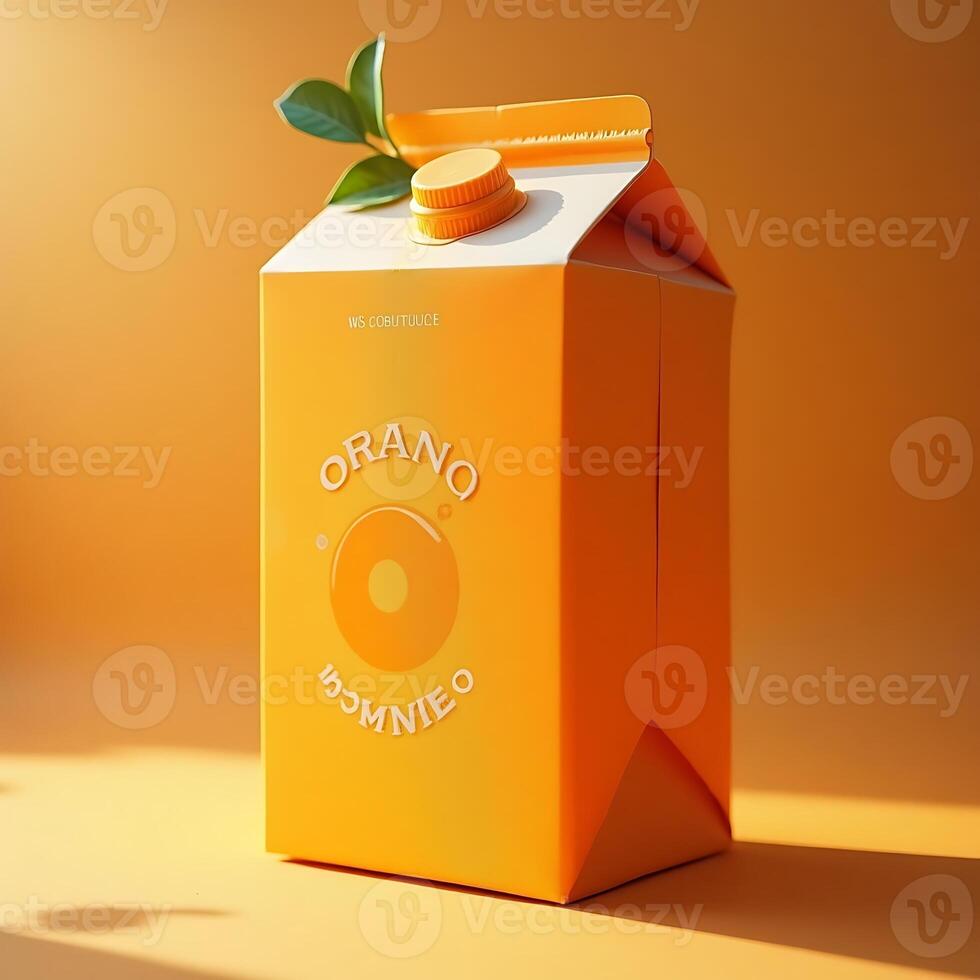 Juice Carton Still Life in Studio with Orange Hue and Green Leaves photo