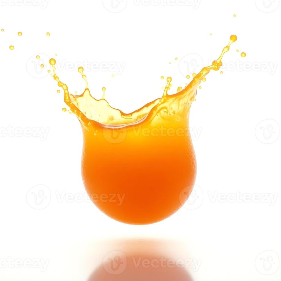 Orange Liquid Splashing with Droplets on White Background photo