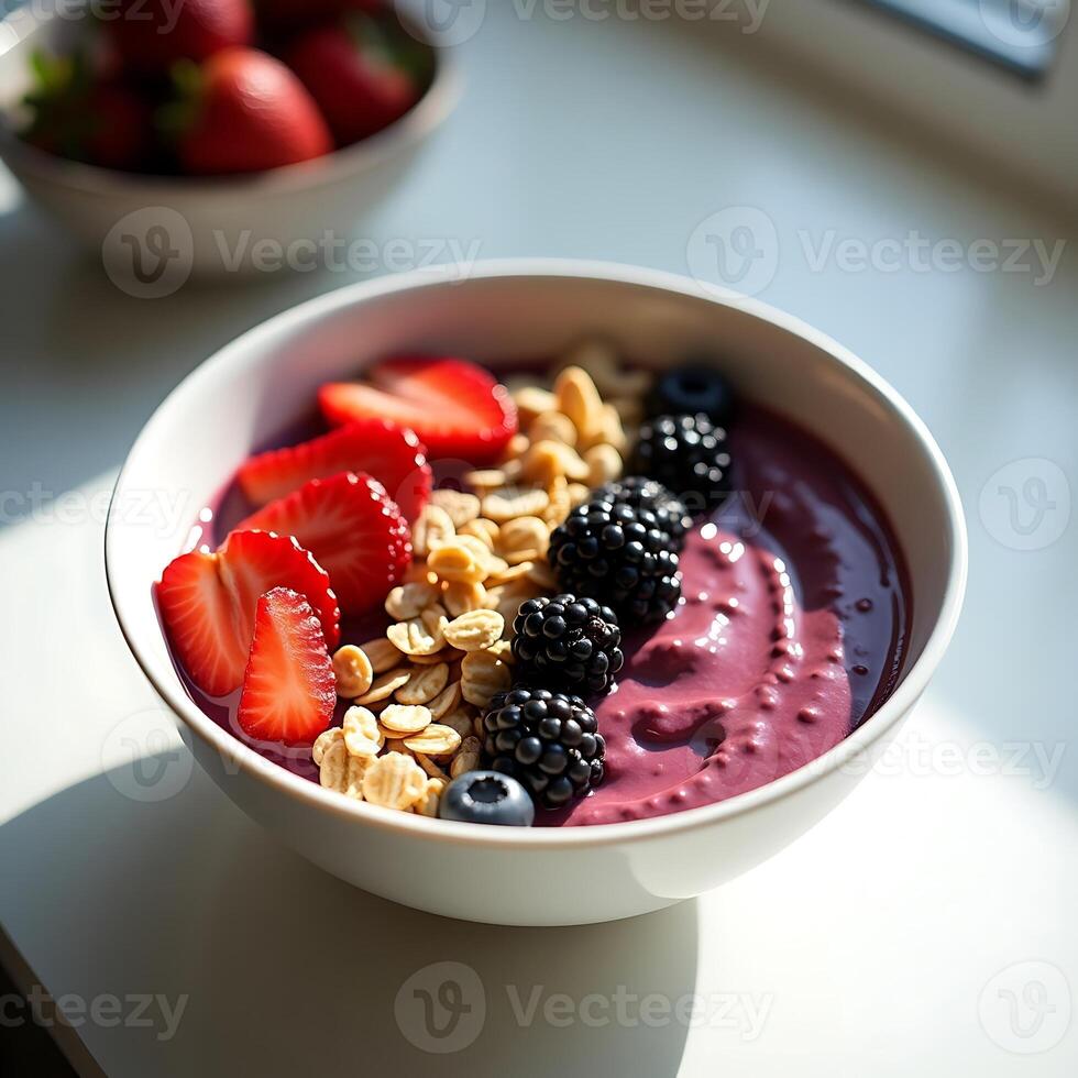 Eating Healthy Smoothie Bowl with Berries and Granola photo