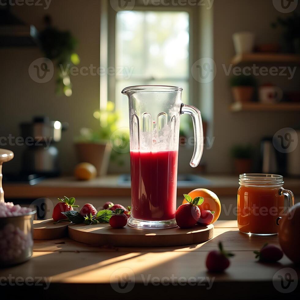Making Strawberry Juice in Bright Kitchen with Fresh Fruits photo