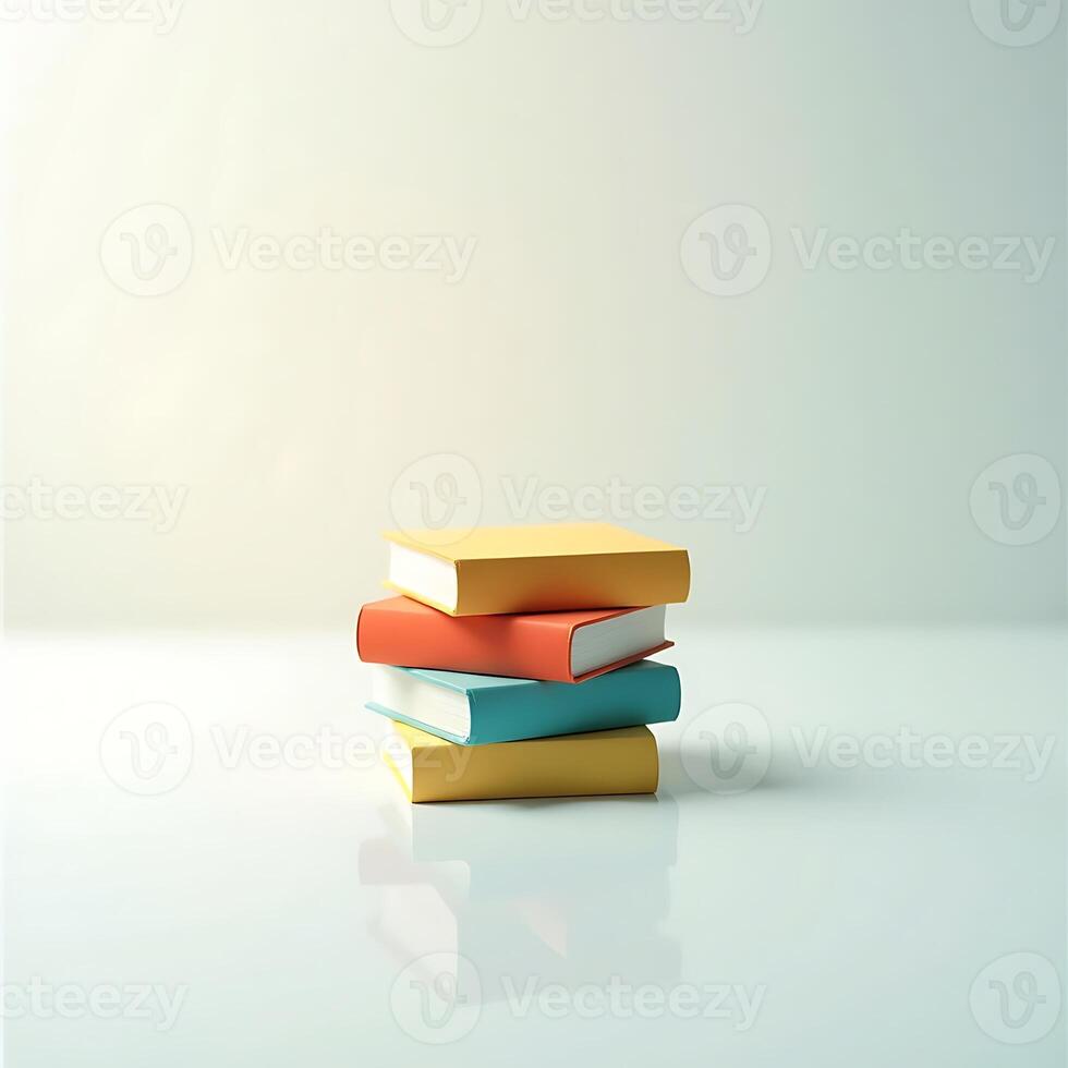 Stack of Colorful Books on White Reflective Surface photo