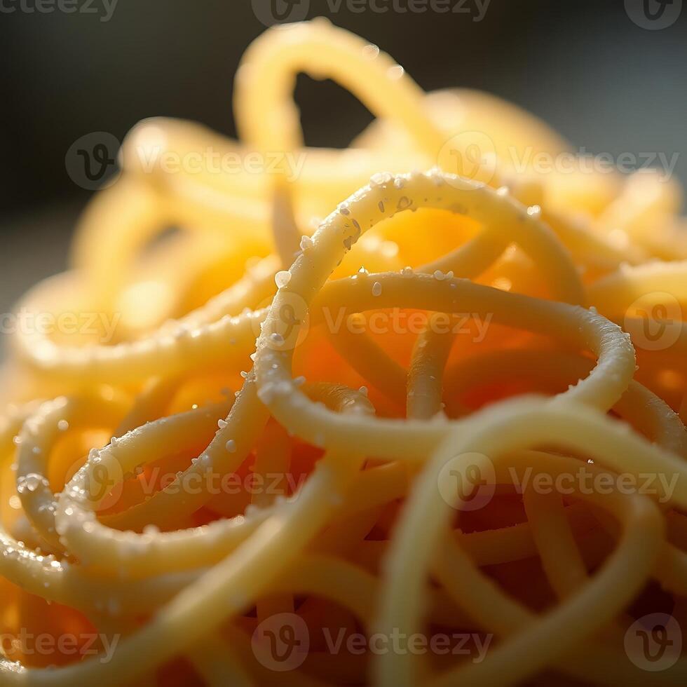 Close-up of Cooked Pasta with Glistening Oil or Water photo