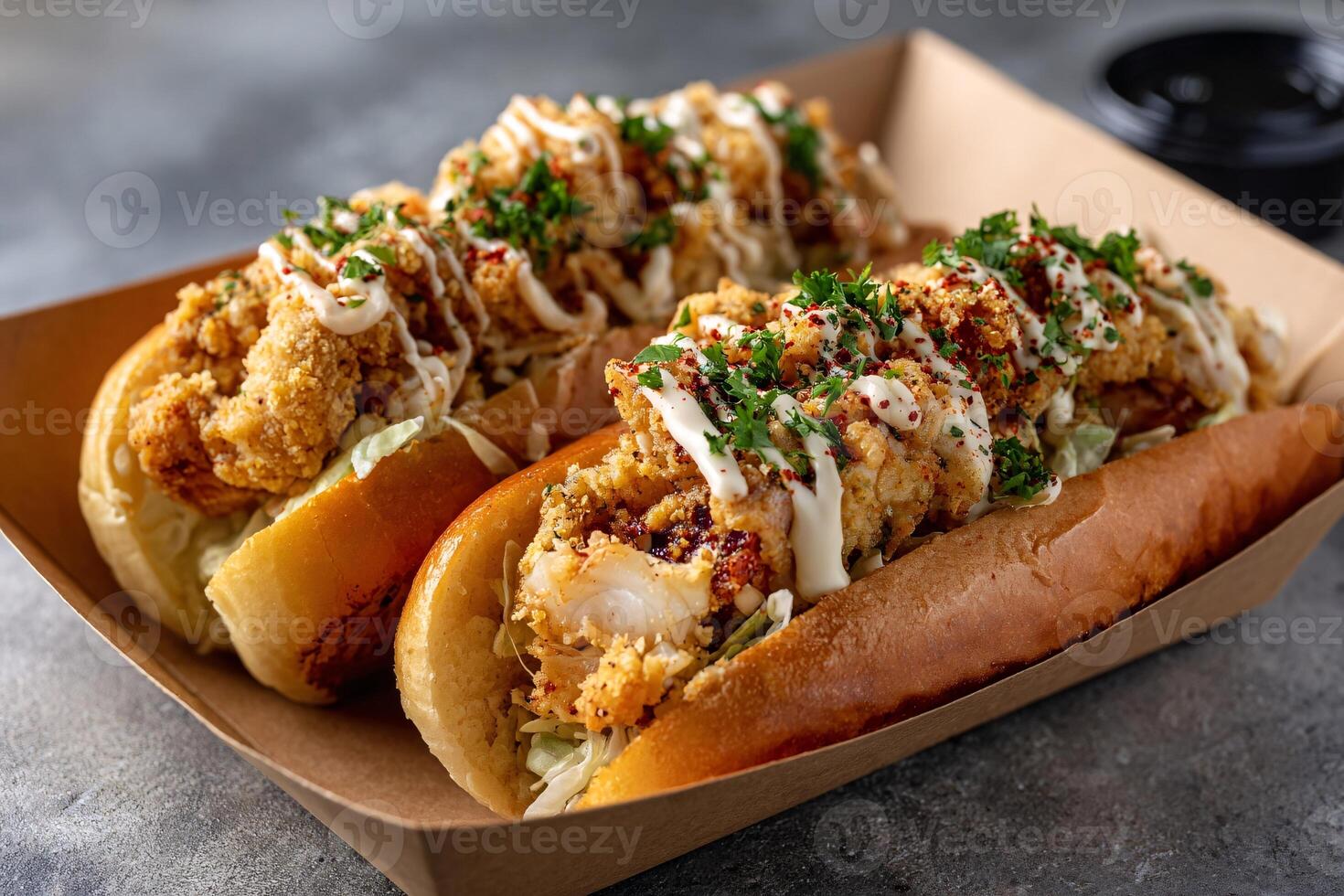 tempting new england clam rolls in the industrial corner on a light gray background photo