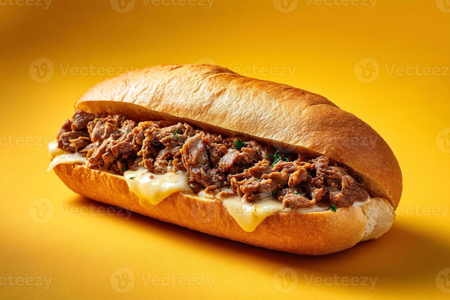 tempting cheesesteak in the minimalist corner on a cream background photo