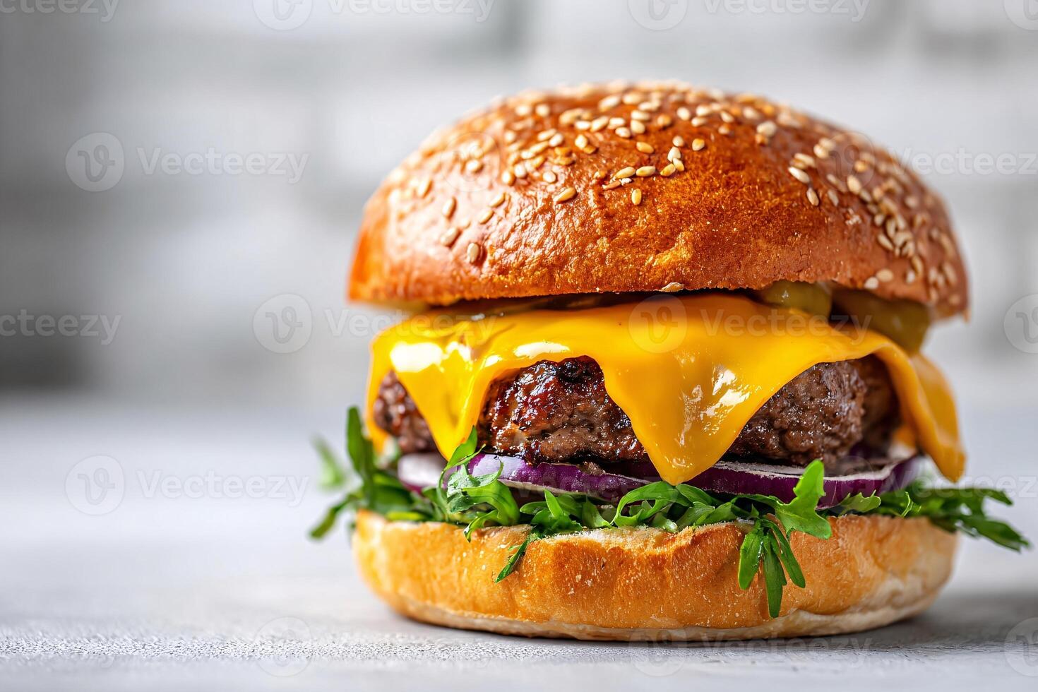 tempting cheeseburger in the industrial corner on a white background photo