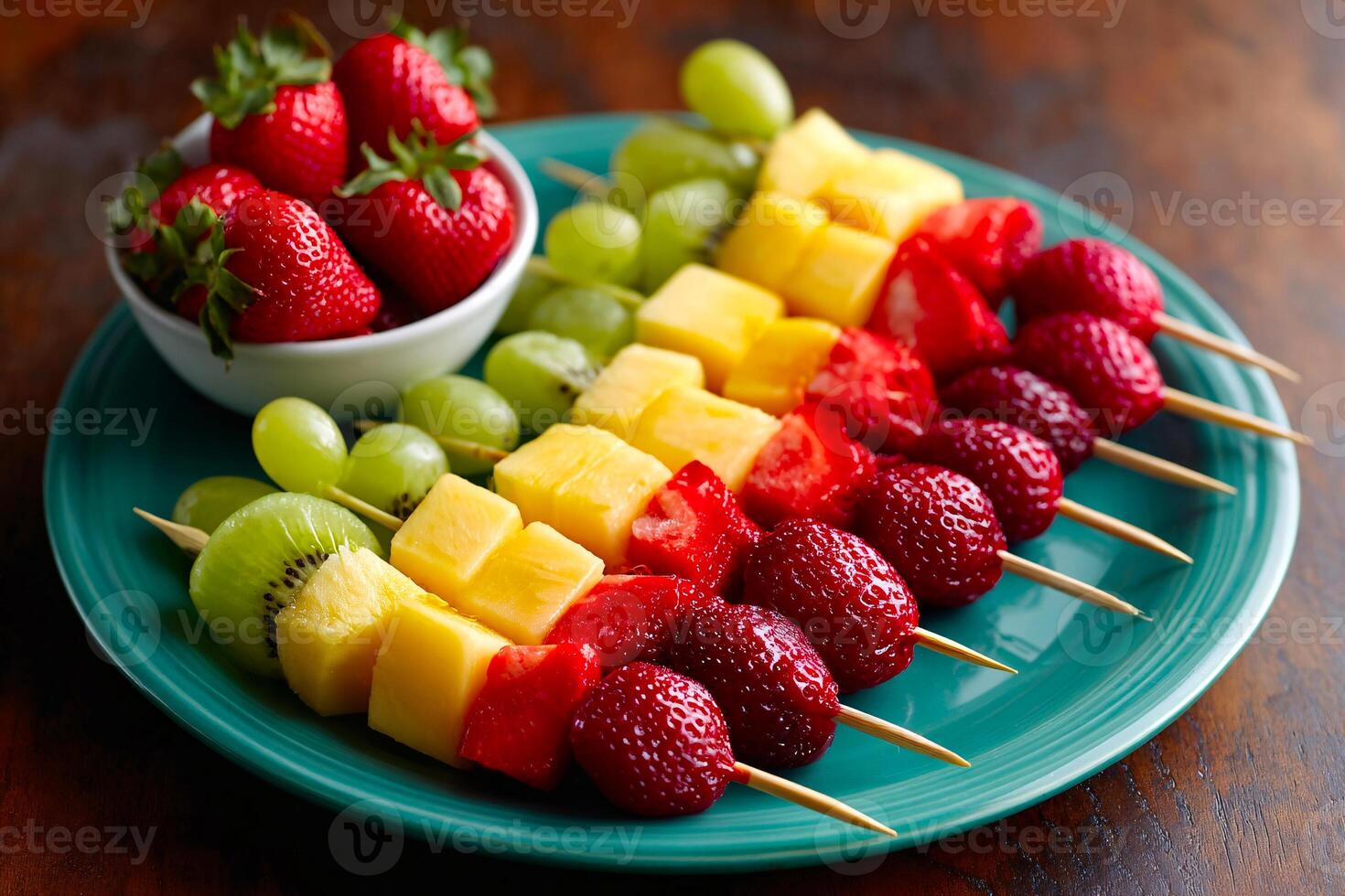 fun fruit kabobs with a rainbow of colors, emphasizing creative snack ideas for kids and adults photo