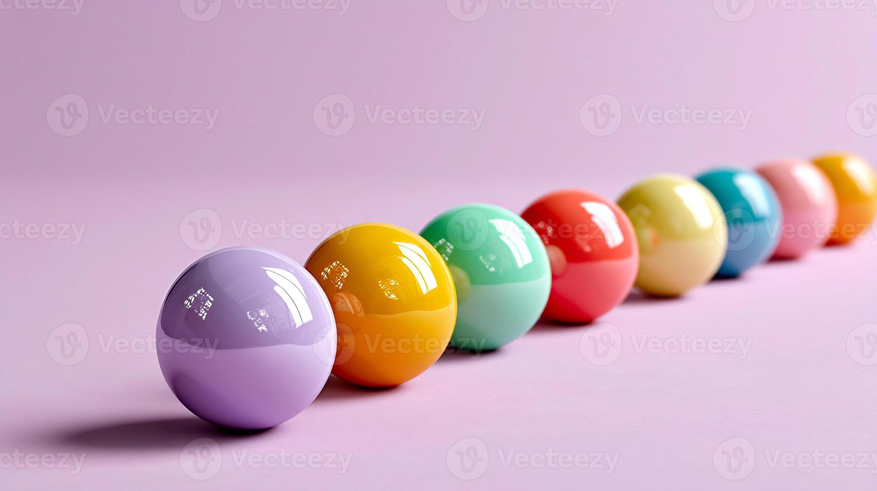 glossy abstract 3d spheres aligned on pastel surface, elegant design concept photo