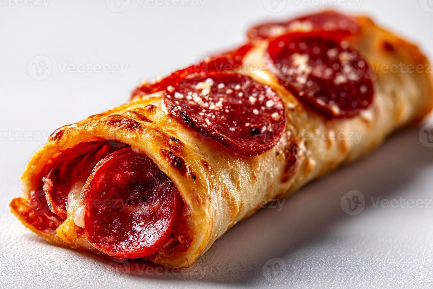 tempting pepperoni roll in the minimalist corner on a white background photo