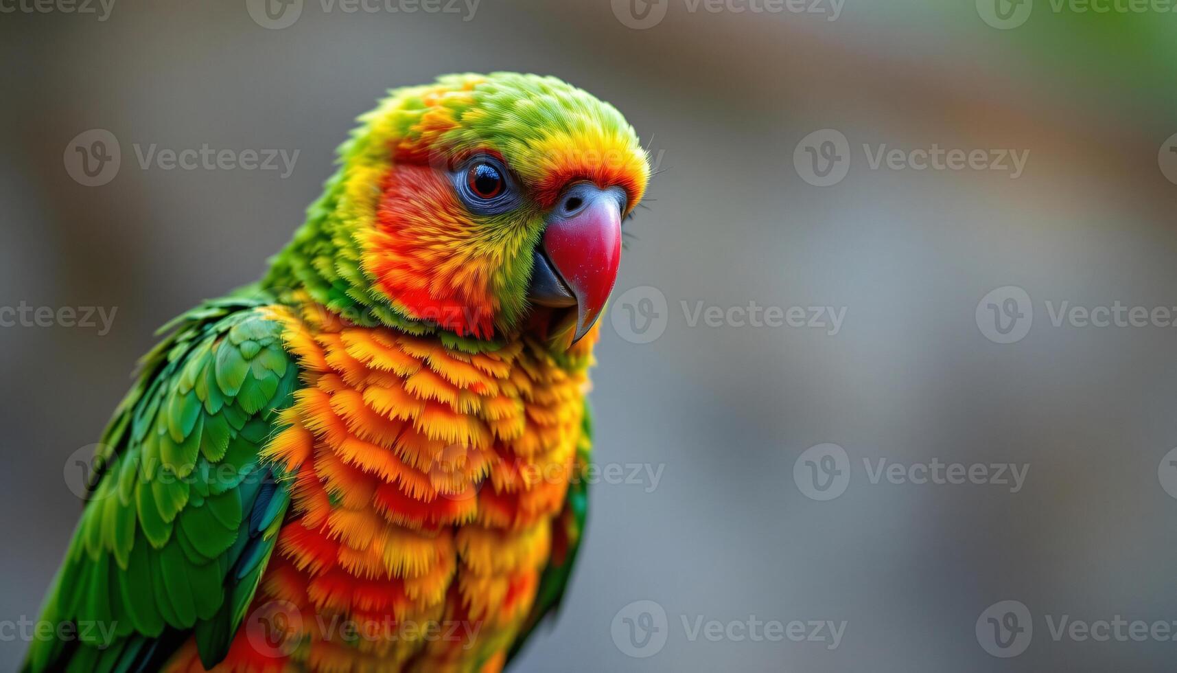 a close up of a colorful single conure bird, detailed feathers, facing the camera photo