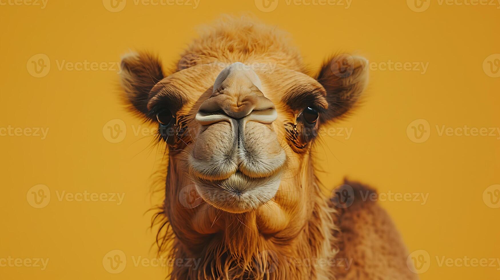 A camel is looking at the camera photo